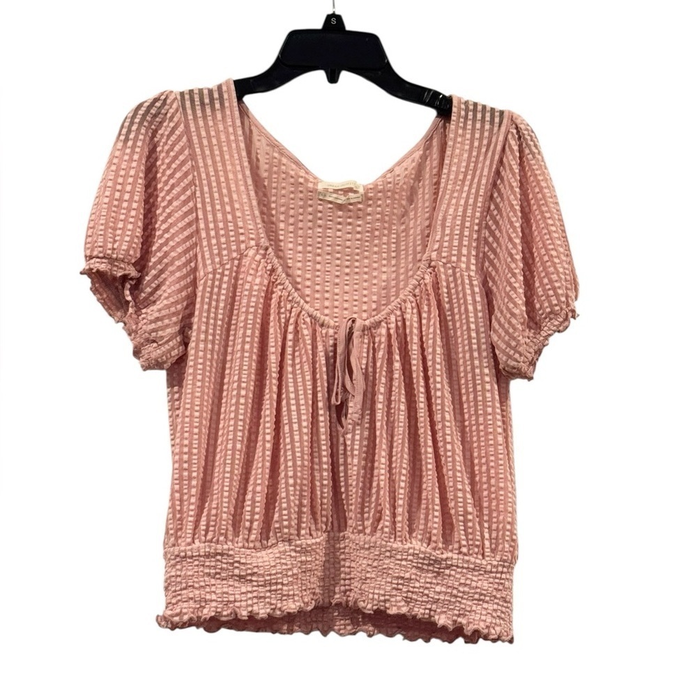 Women’s Urban Outfitters Tiara Sheer Pink Front Tie Crop Top: Size Large